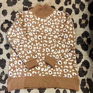 LOFT Brown and White Patterned Turtleneck Sweater